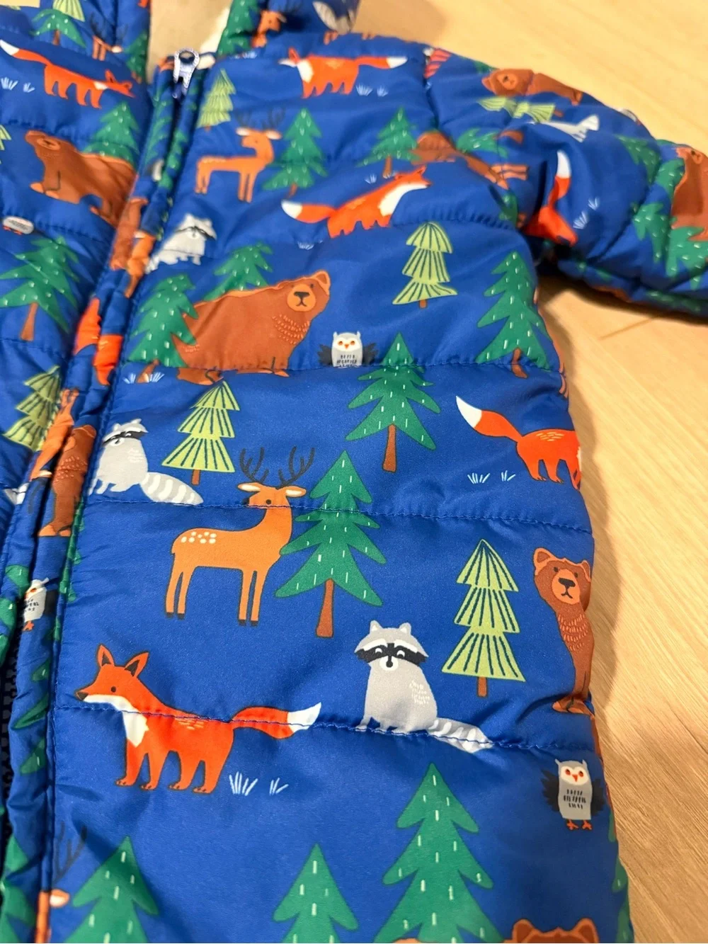 Place Blue Woodland Animals Hooded Baby One-Piece Snowsuit 6-9 M